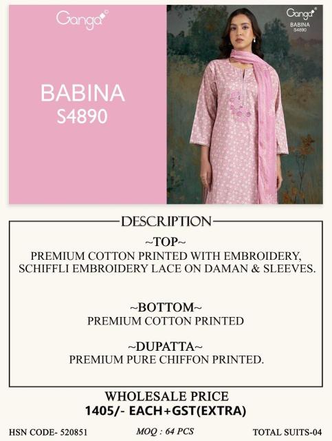 Ganga babina 4890 hand work heavy dress materials at wholesale price